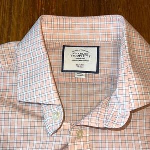 Charles Tyrwhitt Non-Iron Dress Shirt - 17 -36. Pink/salmon slim fit 10% cotton